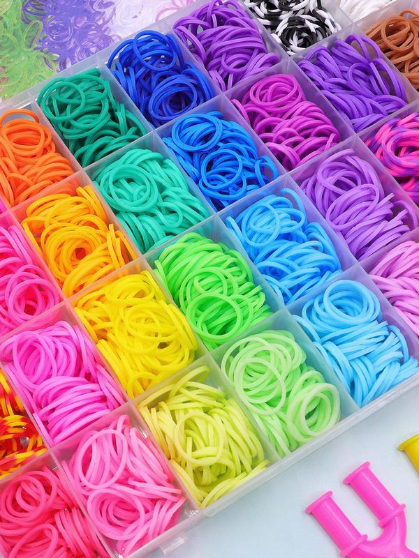 Random Style Rainbow Color Loom Bands Kit, Cute Cartoon Animal & Fruit & Snowflake Charm, Rubber Bands for Bracelet Making Kit, Creativity Birthday Gift Ideal