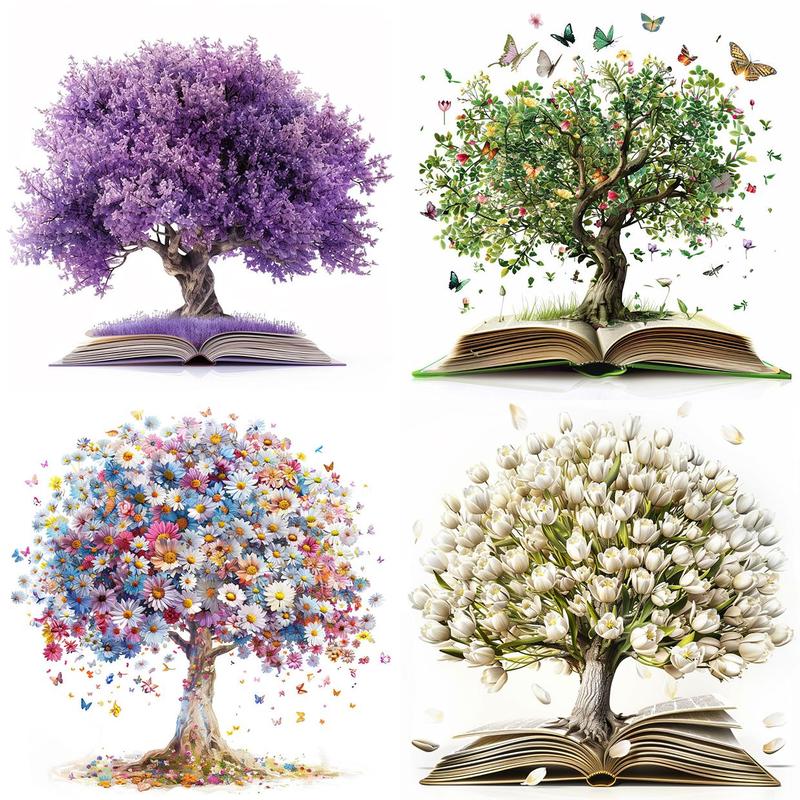 Tree & Flower & Book Pattern Sticker, 20pcs set DIY Decorative Sticker, DIY Decals for Scrapbook & Journal & Gift Wrapping