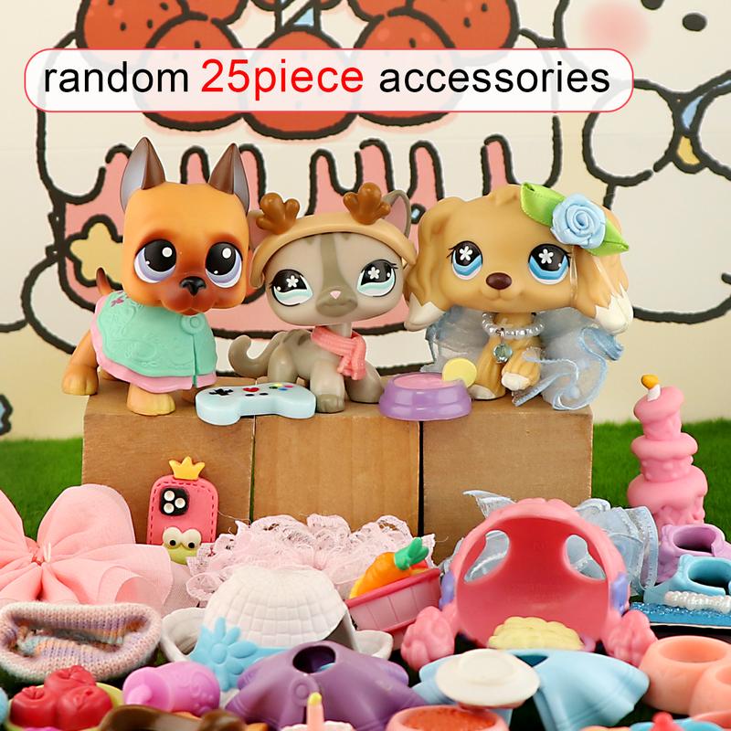 minilpsshop Random 25 Pack Accessories Bow Skirt Glasses Collar Fit Mini Pet Shop Shorthair Cat and Collie Dachshund Cocker Spaniel Husky Puppy Dog Deer Figure