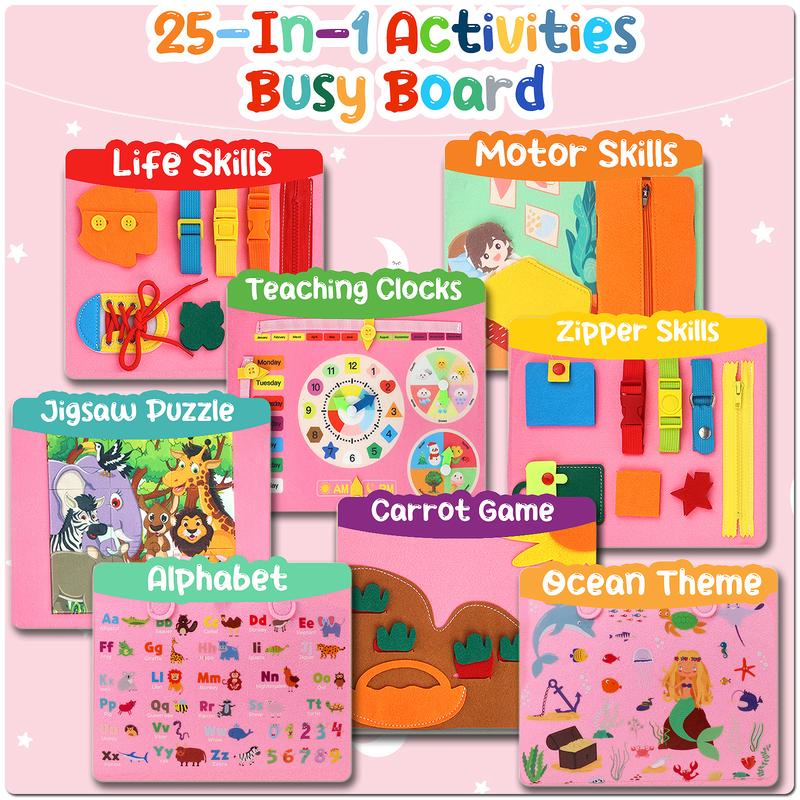 25-In-1 Activities Busy Board-Holiday Gifts - Birthday Gift Creative Gift Fairy Toy Busy Board Holidays and Festivals Gift Essentials Student Learning Toys