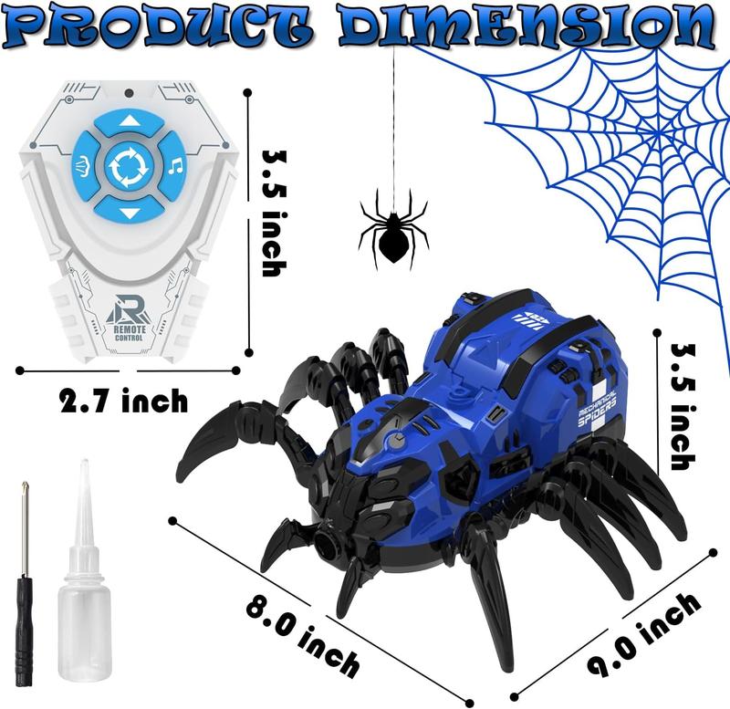 Remote Control Spider Toy, Robot Spider with 2.4 GHz Remote Controller, RC Spider Robot with Spray Lights Music, Realistic Spider Gift for Kids Boys, Halloween, Christmas, Holiday Toys for Party Prank