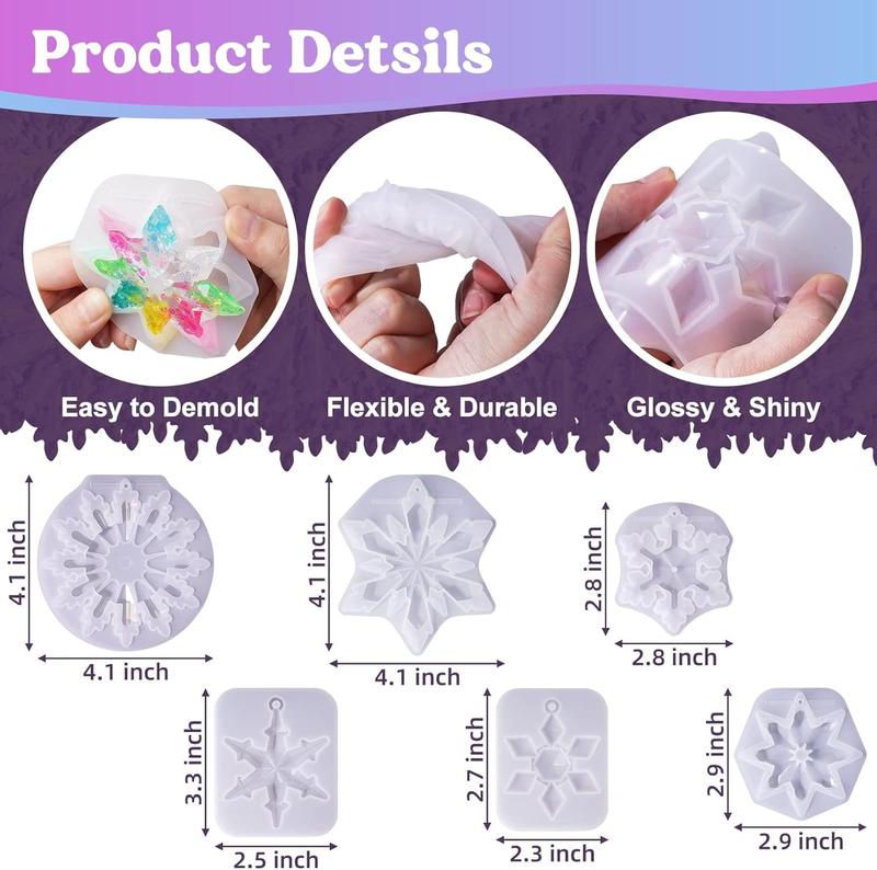 Snowflake Silicone Epoxy Molds, 6 Pcs Varying Sizes, Christmas 3D Crystal Resin Ornament Molds for Tree & Car Decoration, Keychain - LET'S RESIN