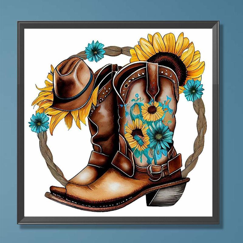 Sunflower & Boots DIY Diamond Art Painting Without Frame, DIY 5D Diamond Arts Painting Kit, Wall Art Decor For Home Living Room Bedroom