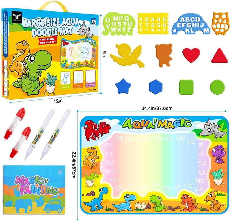 FREE TO FLY Dinosaur Painting Coloring Pad for Family - Large Size Water Drawing Mat for Family 3+ Years Old