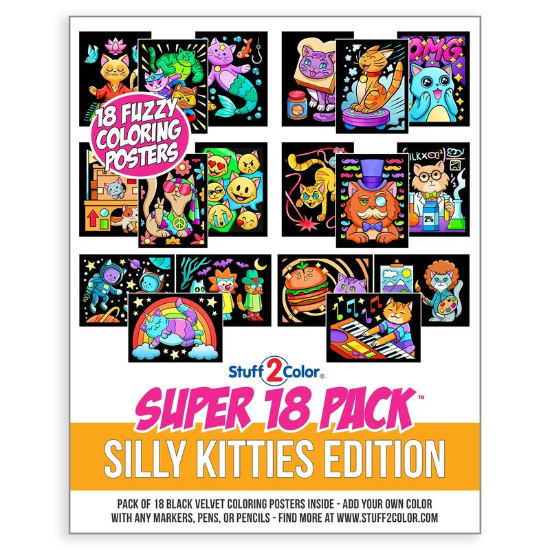 Silly Kitties - Super Pack of 18 Fuzzy Velvet Coloring Posters (Stuff2Color)