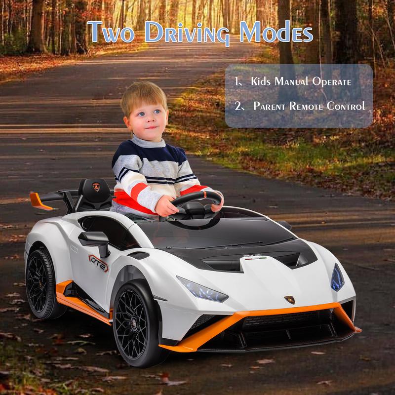 Lamborghini Huracan Sto 24V Kids Electric Ride-On Drift Car,Baby cars,Speeds 1.86-5.59 MPH, Ages 3-8, Foam Front Wheels, 360° Spin, LED Lights, Dynamic Music, Early Learning, USB Port, Drift Feature