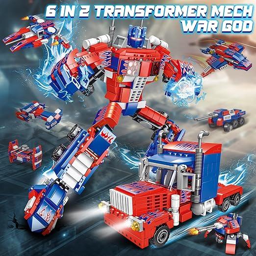 Transforming Building Blocks Set for Adults, Convertible Truck and Robot Building Kit Model, 6 in 2 Building Creative Action Mech Toys Halloween Xmas Gift for Boys and Girls (Blue)