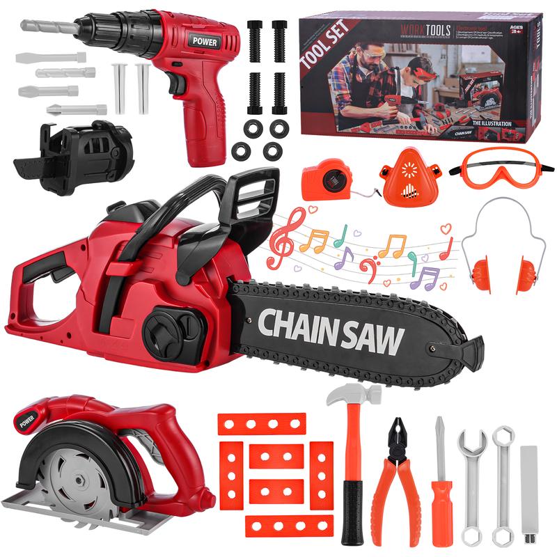 Toy Chainsaw for Kids Chainsaw Toys Pretend Play Series Kids Tool Set Kids Outdoor Electronic Power Tools Toys 36 PCS Toy Tool Sets for Toddlers Boys Girls 3 4 5 6 7 8 9 10 11 12 Years Old tool table