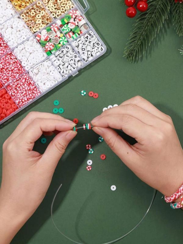 Christmas Themed Beaded Kit, DIY Jewelry Making Beading Kit, Including Elastic String, Polymer Flat Round & Letter Spacer Beads, Perfect for Creative Hobbyists and Beginners