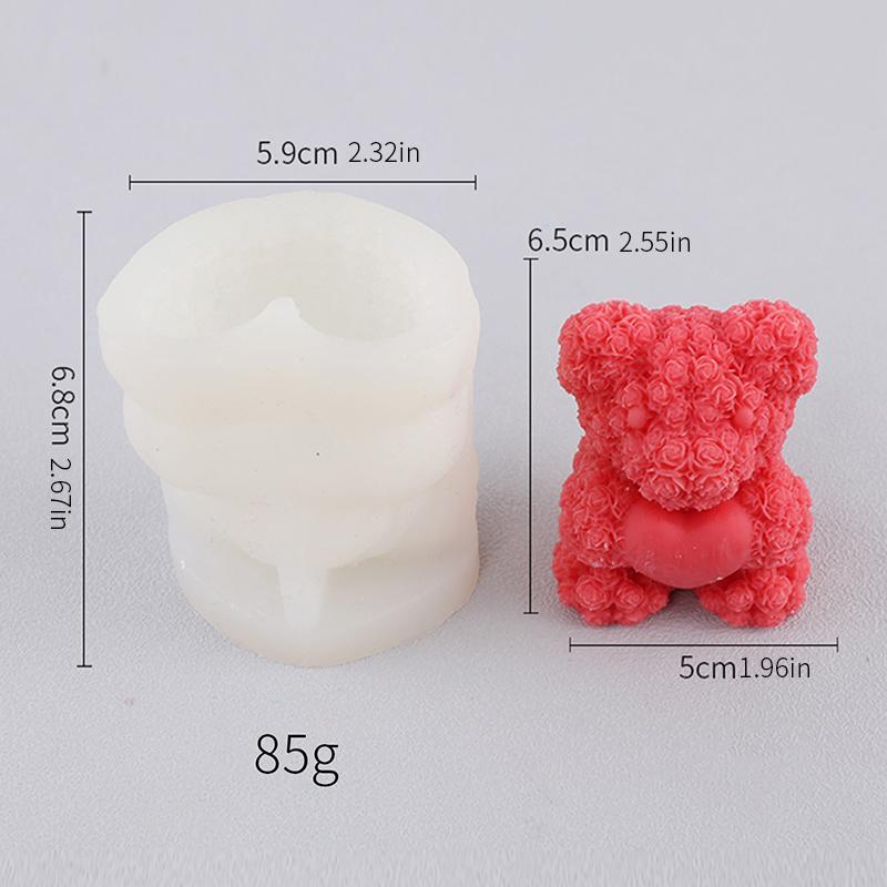 Cute Rose Bear Shaped Candle Mold, Silicone 3d Candle Mould, DIY Handmade Candle Making Mold for Festival & Party