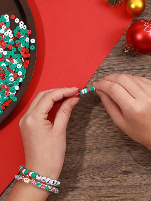 Christmas Themed Beaded Kit, DIY Jewelry Making Beading Kit, Including Elastic String, Polymer Flat Round & Letter Spacer Beads, Perfect for Creative Hobbyists and Beginners