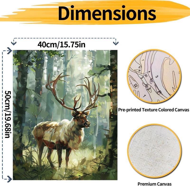 DIY Painting By Numbers Kit, Forest Deer Pattern DIY Oil Painting without Frame, Wall Art Decor for Home Living Room Bedroom