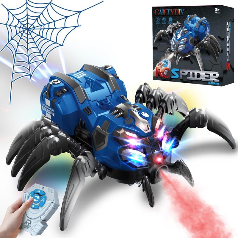 Remote Control Spider Toy, Robot Spider with 2.4 GHz Remote Controller, RC Spider Robot with Spray Lights Music, Realistic Spider Gift for Kids Boys, Halloween, Christmas, Holiday Toys for Party Prank