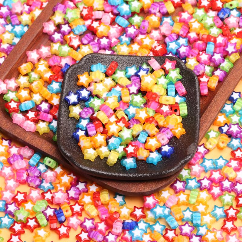 100PCS 10mm Candy Color Heart Star Beads Acrylic Beads DIY Loose Beads