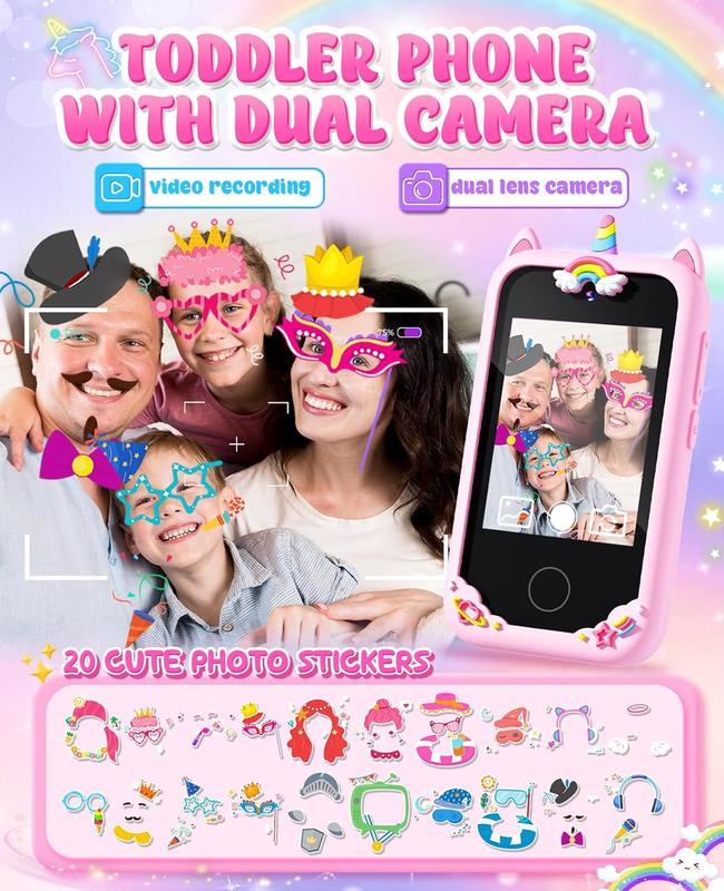 Christmas Kids Smart Phone Gifts for Girls Age 6-8 with Camera Christmas Stocking Stuffers for Kids Toy for Age 3 4 5 7 6 8 10 Year Old Birthday Gift Ideas with 8G SD Card