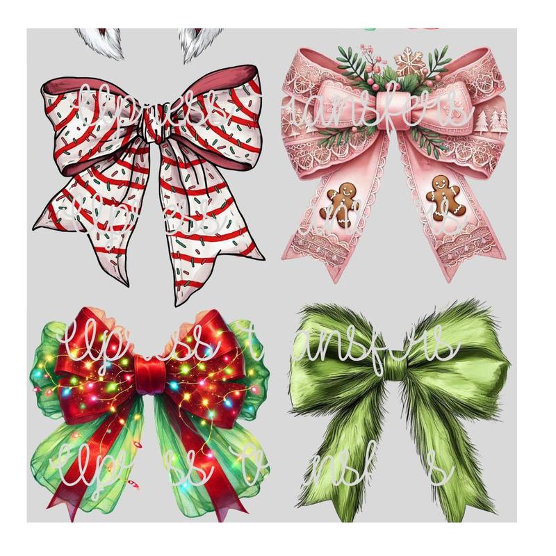 Christmas Bows DIY Tshirt DTF Transfers Gang Sheet 22” wide x 60” long DIY Direct to Film T Shirt Transfers