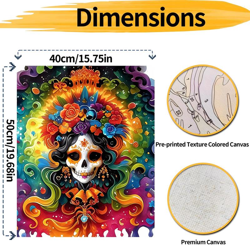 Day Of The Dead Skull Pattern DIY Painting By Numbers Kit, 1 Set DIY Paint By Numbers Kit with Tools, Wall Art Decoration for Home Living Room Bedroom