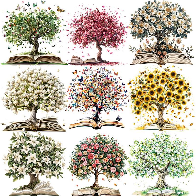 Tree & Flower & Book Pattern Sticker, 20pcs set DIY Decorative Sticker, DIY Decals for Scrapbook & Journal & Gift Wrapping