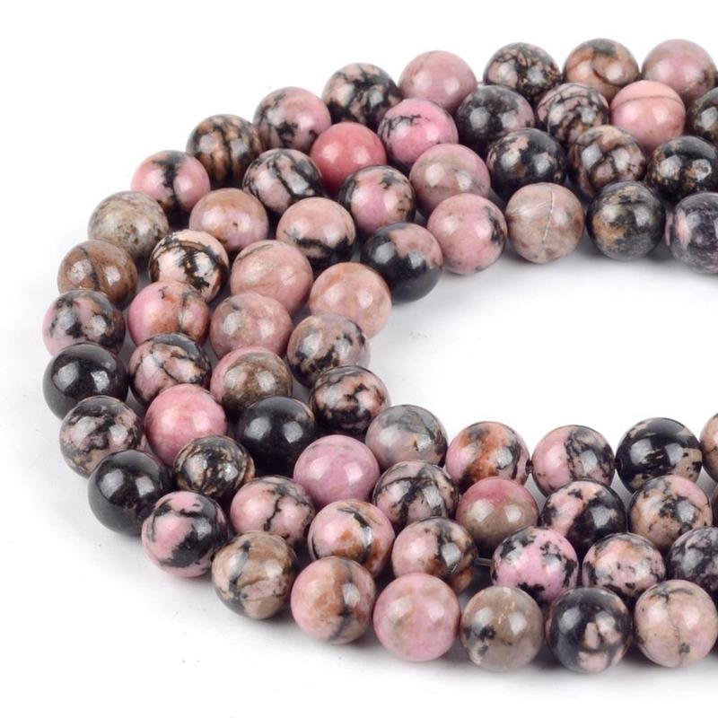 1 Set 4-12mm Natural Black Lace Rhodonite Stone Round Loose Beads for Jewelry Making, DIY Necklace Bracelet Accessory