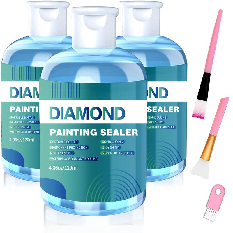 Paint in Diamond Sealer Kit, 120 240ml Paint in Diamond Sealers with 3 Brushes, Painting Sealers for Adults, DIY Paint in Diamond Accessories