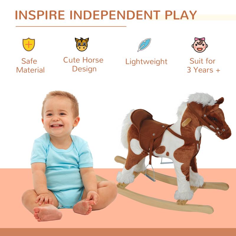 Qaba Kids Rocking Horse Ride on Plush Toy, Traditional Design Children Rocking Horse Chair Toy for Boys and Girls