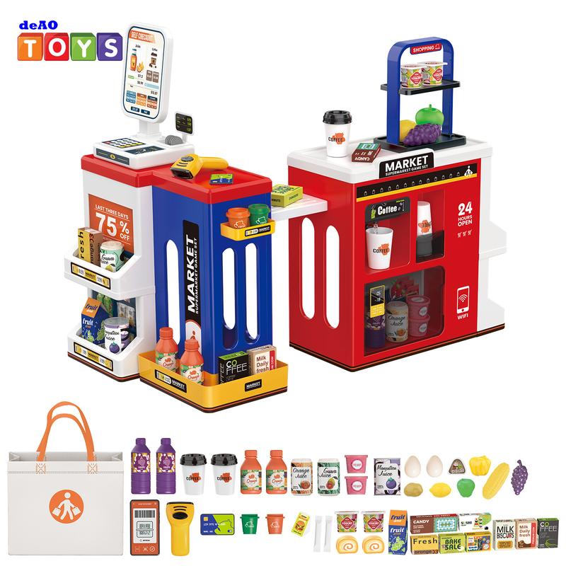 deAO Supermarket Play Set, Toys with Shopping Cart, Coffee Shop, Grocery Store,Christmas Gift