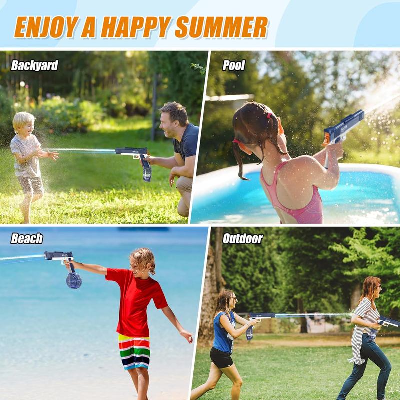 Blue electric water shooting toy, 32 feet ultra long range,500CC+60CC large capacity automatic function, water toy, suitable for adults and children summer swimming pool beach outdoor activities