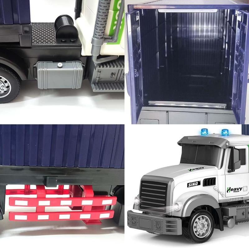 Remote Control Semi Truck with Traile 23.6 Inch 9 Channel RC Semi Truck Toy for Kids,1:24 Container Truck with 2 Batteries,Van Transport Vehicle with Lights & Music