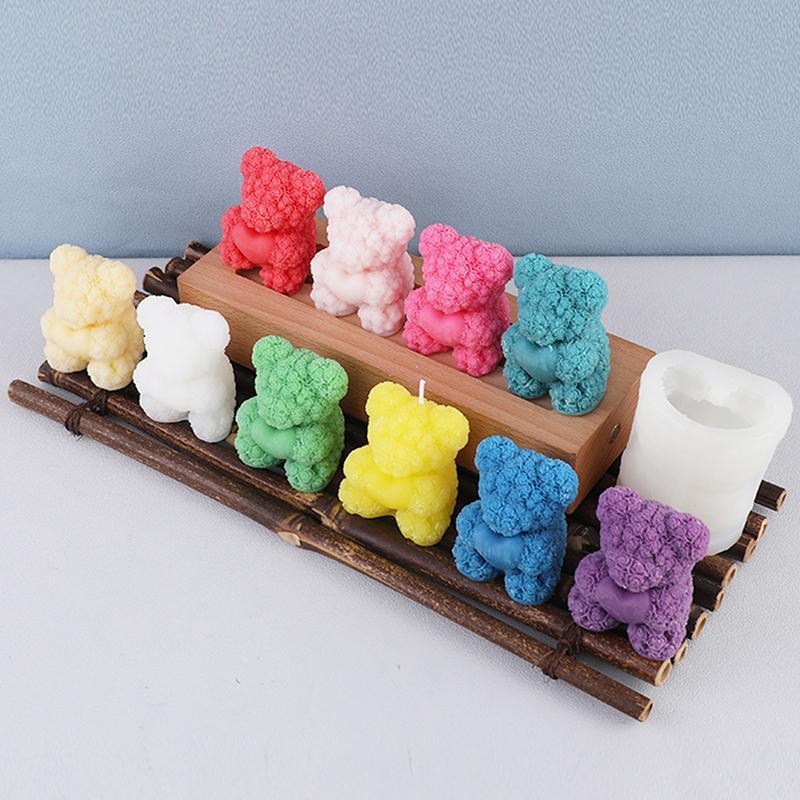 Cute Rose Bear Shaped Candle Mold, Silicone 3d Candle Mould, DIY Handmade Candle Making Mold for Festival & Party