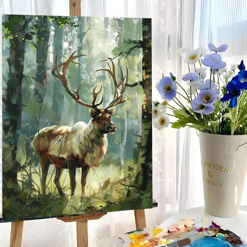 DIY Painting By Numbers Kit, Forest Deer Pattern DIY Oil Painting without Frame, Wall Art Decor for Home Living Room Bedroom