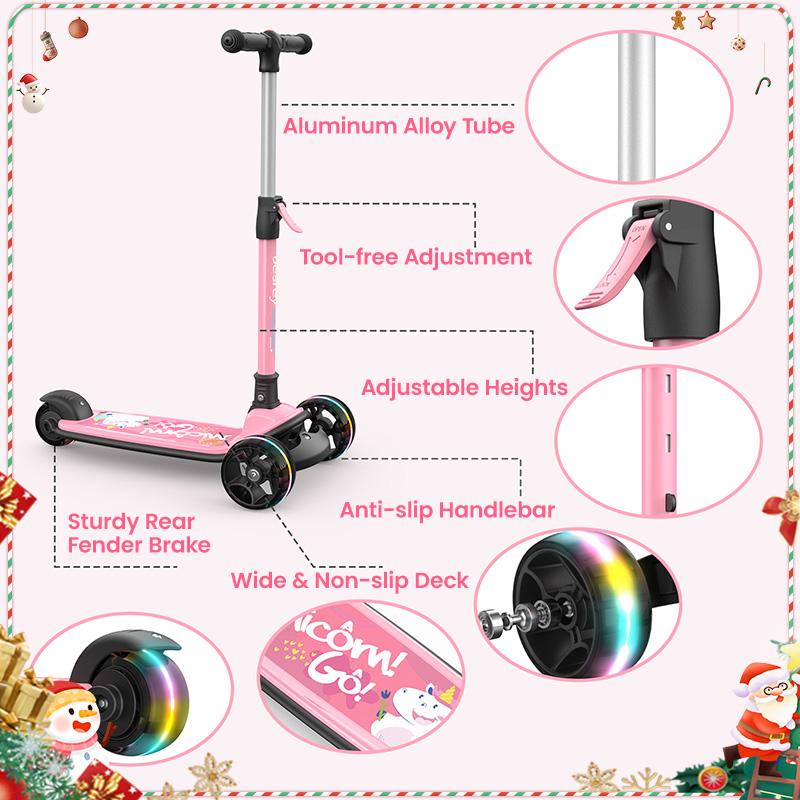 Besrey Scooter For Kid for 3-13 Years Old Adjustable Folding Kids Scooter with LED Lights Extra Wide Deck Suitable for Outdoor Toys balance  bike portable foldable scooter