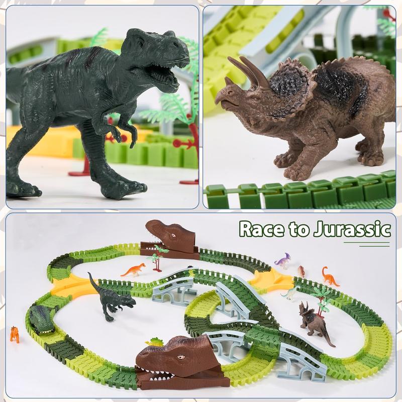 265-Piece Dinosaur Race Car Track Set, 10 Dino Models, 1 Dino Car & Flexible Tracks, dinosaur  playset, Perfect Christmas Gift for Kids Ages 3+