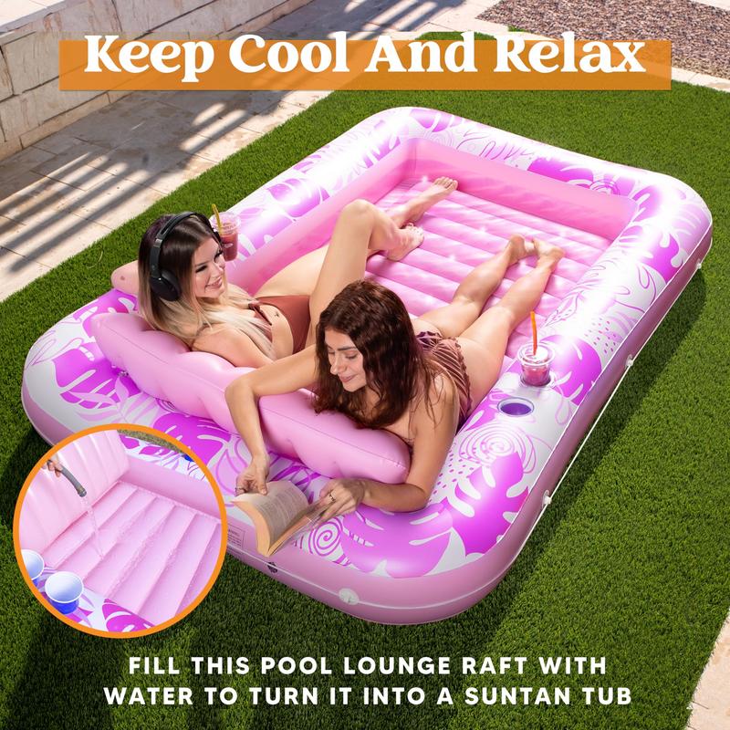  Sloosh-L XL Inflatable Tanning Pool Lounge Float With Cup Holder, 70