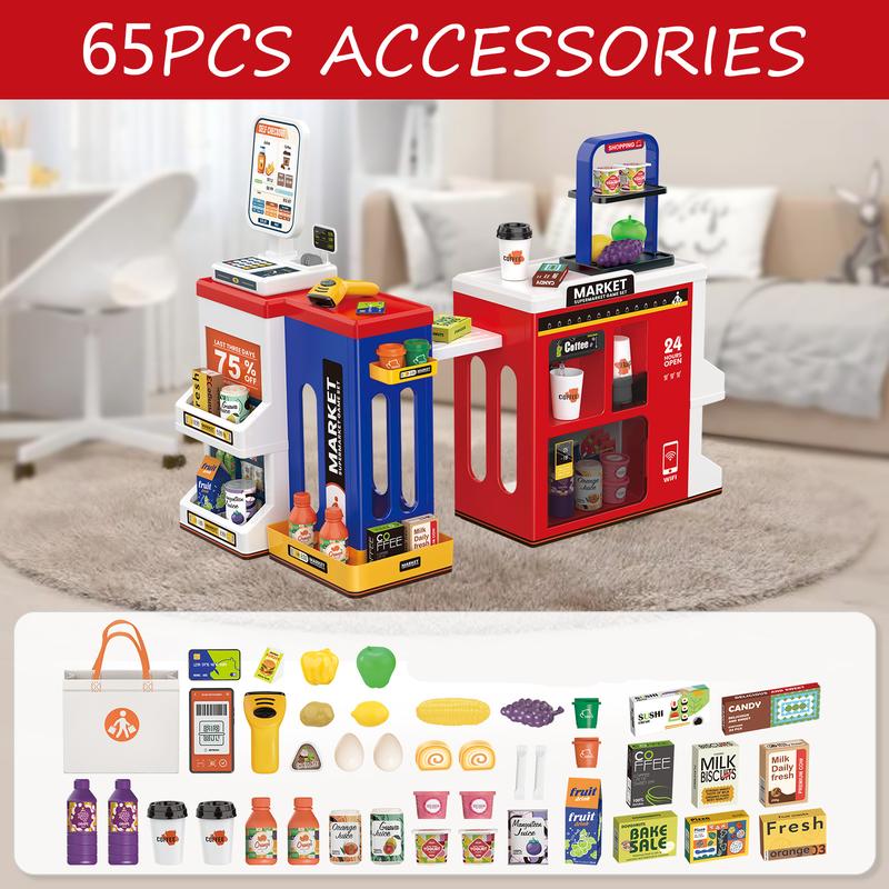 deAO Supermarket Play Set, Toys with Shopping Cart, Coffee Shop, Grocery Store,Christmas Gift