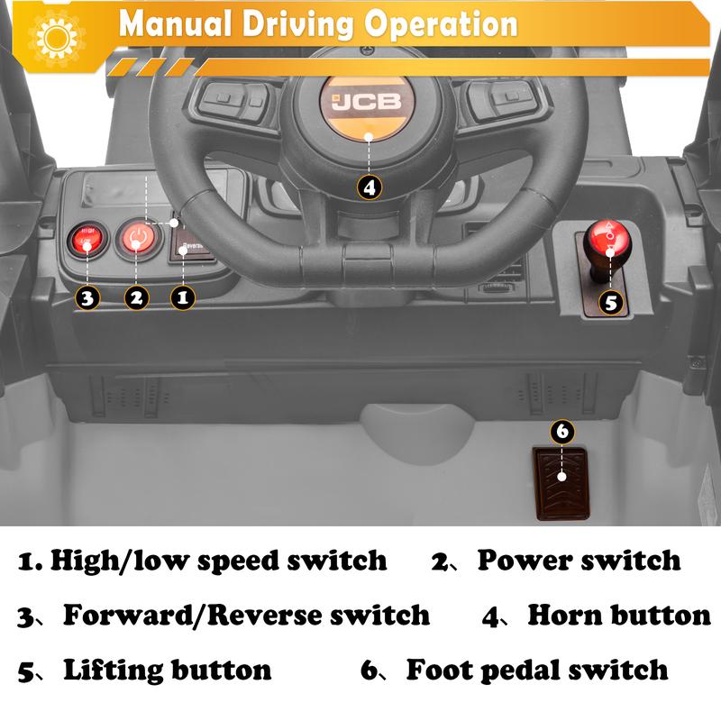 CoCLUB 12V Powered Ride on Car Toy for Kids, JCB kids Ride on Forklift Toy with Lifting Pallet, Remote Control, Removable Car Roof, Joystick, 4 Wheels Electric Construction Car for Boy and Girl