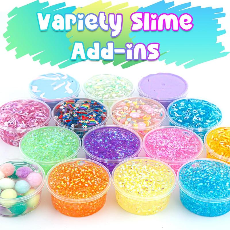 Crystal Clear Slime Kit for Kids, DIY Slime Making Kit with 36 Sets Add-ins, Rainbow Slime Bucket for Girls & Boys Ages 8-12, Slime Party Favors Birthday Easter Hallowmas Gift, 17 FL OZ Premade Slime