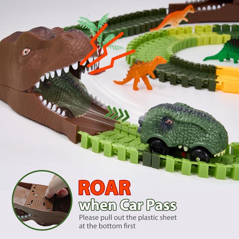 265-Piece Dinosaur Race Car Track Set, 10 Dino Models, 1 Dino Car & Flexible Tracks, dinosaur  playset, Perfect Christmas Gift for Kids Ages 3+