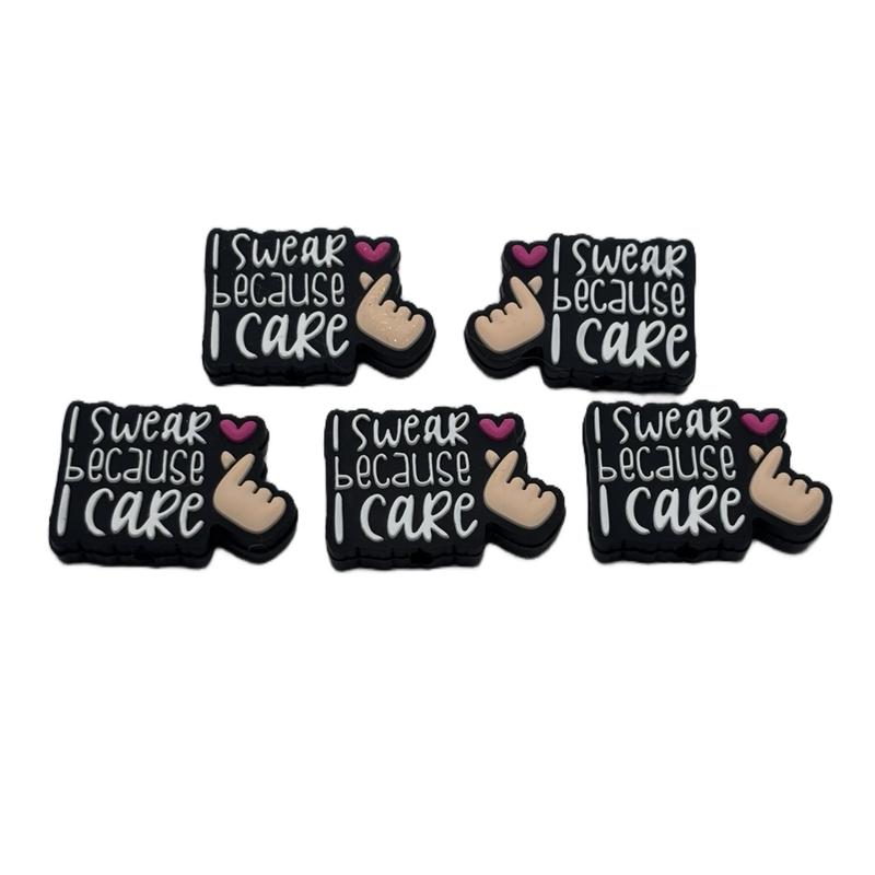 Silicone Beads Set of 5, 'I Swear Because I Care' Craft Supply for Jewelry Making and Crafts