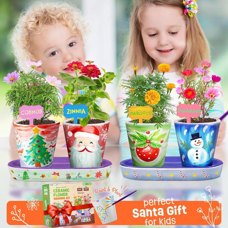 4 Set Paint & Plant Flower Gardening Kit - Gifts for Girls Ages 8-12, Arts and Crafts for Kids Ages 8-12, Kids Gardening Set, Craft Toys Birthday Gifts for Girls Boys Ages 4 5 6 7 8 9 10 11 12