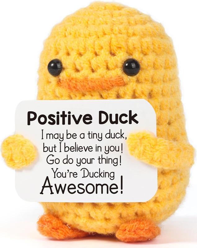 Inspirational Crochet Positive Duck – Handmade Emotional Cheer Support Funny Pickle Potato Gifts for Women Friend Men Coworker Birthday Christmas Stocking Stuffer