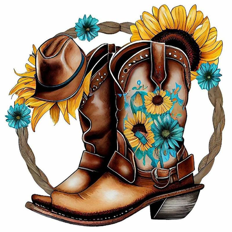 Sunflower & Boots DIY Diamond Art Painting Without Frame, DIY 5D Diamond Arts Painting Kit, Wall Art Decor For Home Living Room Bedroom