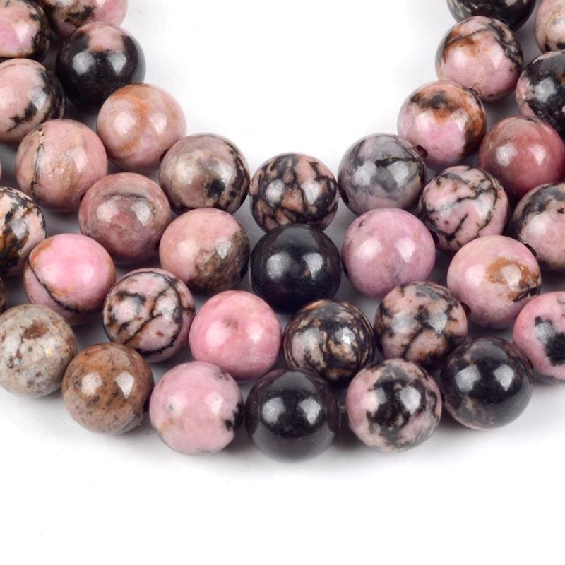 1 Set 4-12mm Natural Black Lace Rhodonite Stone Round Loose Beads for Jewelry Making, DIY Necklace Bracelet Accessory