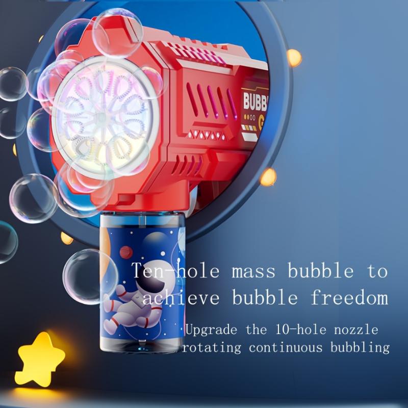 2-Pack Bubble Machine Gun for Kids, 10-Hole High Output Bubbles Blaster, Durable Plastic Outdoor Play Toys for Boys & Girls, Ideal for Birthday, Wedding, Party Favors - Red & Grey