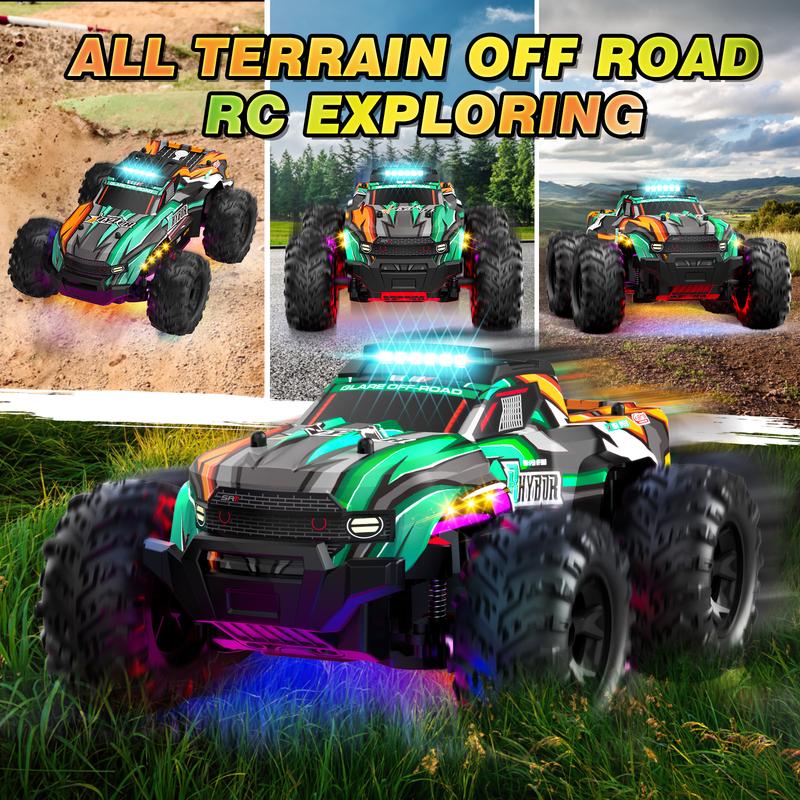 BLUEJAY Remote Control Car, 1:16 All Terrain High Speed RC Cars Truck, Rechargeable Monster RCT with Colorful LED Lights & Spray, RC Cars Toys Gifts.