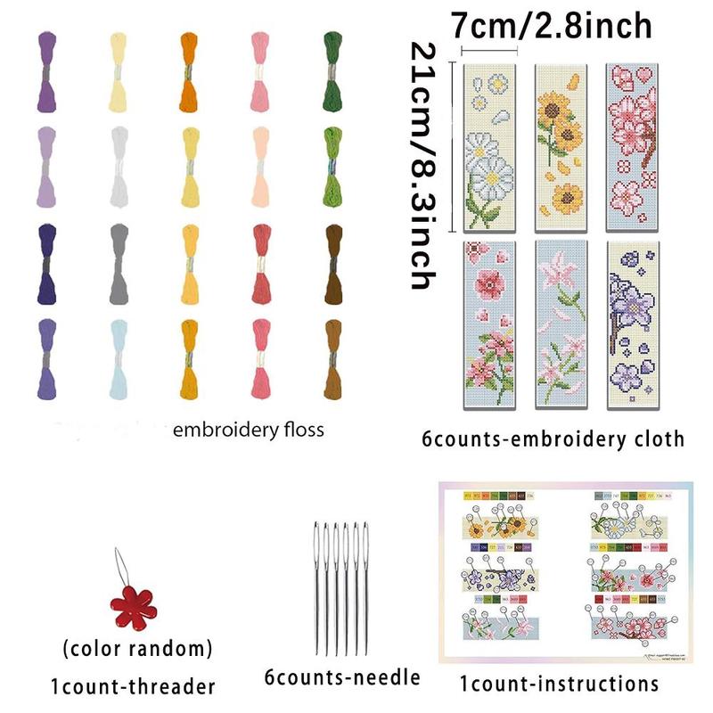 Floral Pattern DIY Cross Stitch Bookmark Kit (with Random Color Tool), 1 Set DIY Cross Stitch Kit for Beginners, Book Page Decoration, Gift for Friends [Package List As Picture Shown]