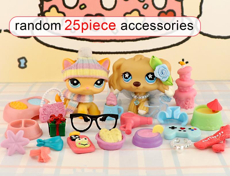 minilpsshop Random 25 Pack Accessories Bow Skirt Glasses Collar Fit Mini Pet Shop Shorthair Cat and Collie Dachshund Cocker Spaniel Husky Puppy Dog Deer Figure