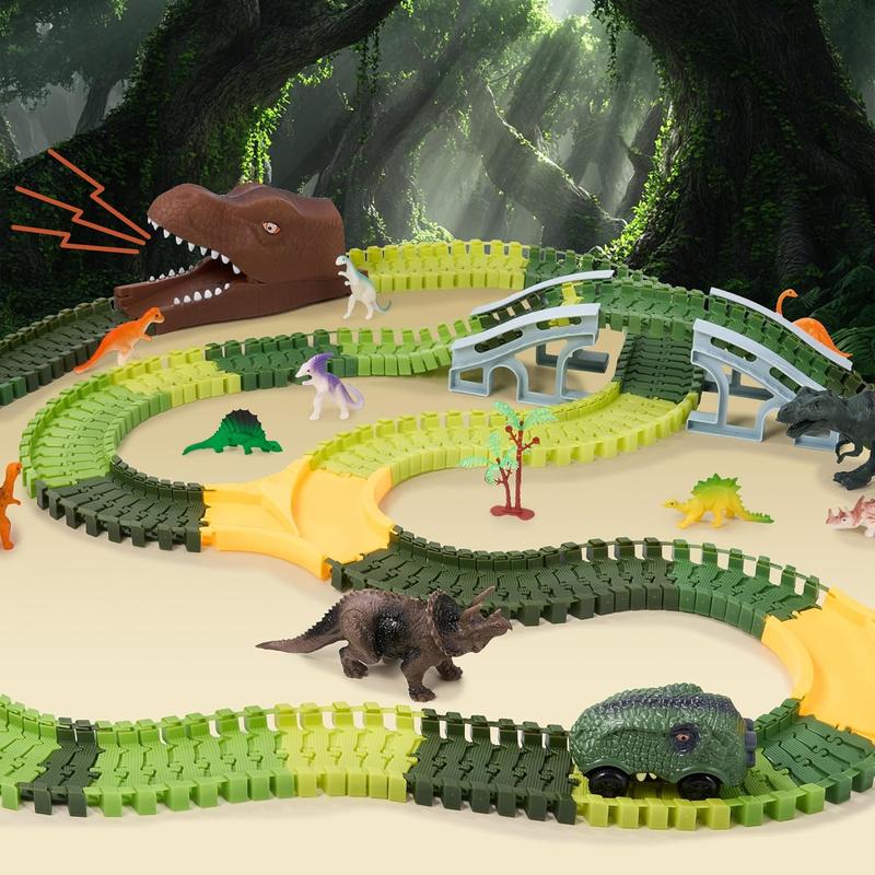 265-Piece Dinosaur Race Car Track Set, 10 Dino Models, 1 Dino Car & Flexible Tracks, dinosaur  playset, Perfect Christmas Gift for Kids Ages 3+