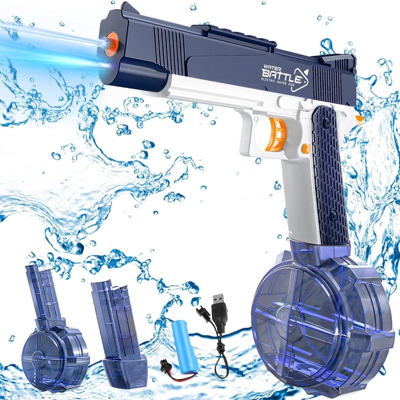 Blue electric water shooting toy, 32 feet ultra long range,500CC+60CC large capacity automatic function, water toy, suitable for adults and children summer swimming pool beach outdoor activities