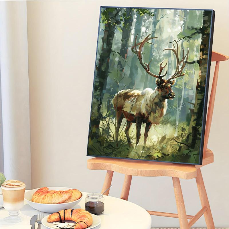 DIY Painting By Numbers Kit, Forest Deer Pattern DIY Oil Painting without Frame, Wall Art Decor for Home Living Room Bedroom