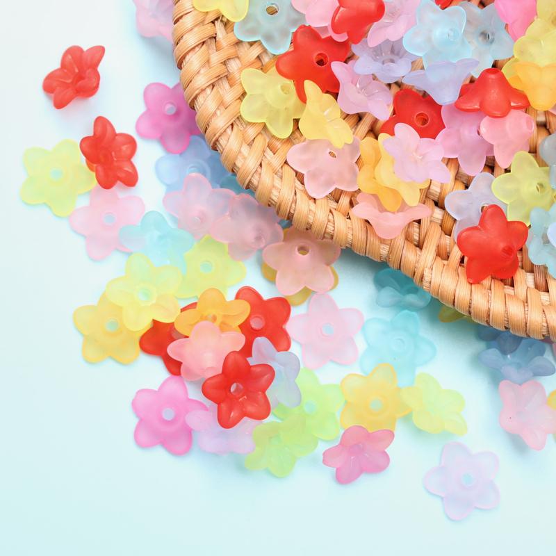 200PCS DIY  Multicolor Transparent Frosted Acrylic Small Morning Gory Flower Beads Caps